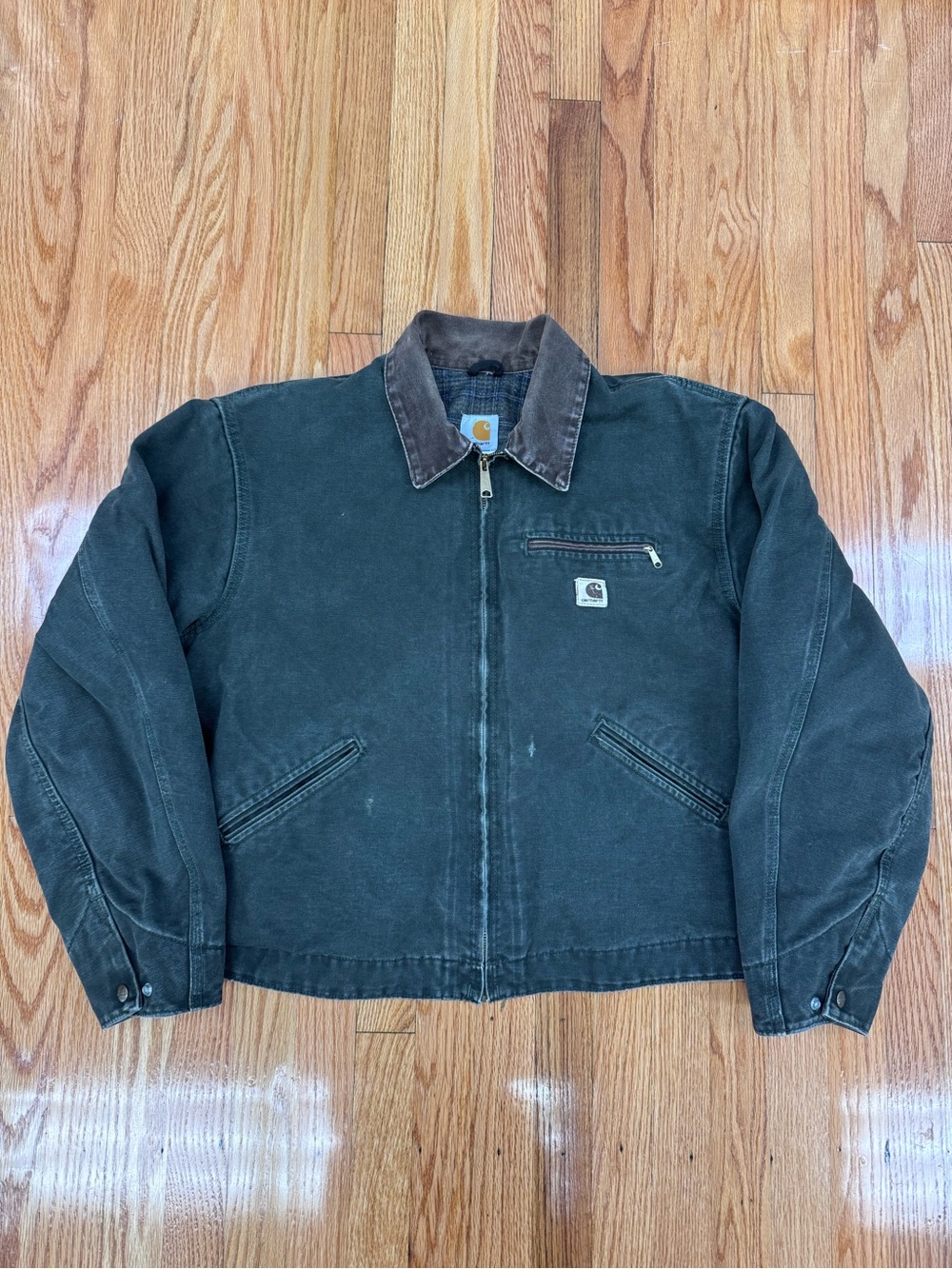 Vintage Carhartt J97 MOS Detroit Green Duck Bomber Work Jacket Blanket Lined